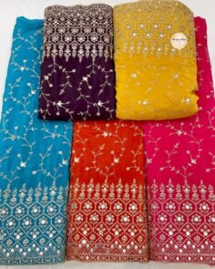 Pure Crepe Heavy Daman With Mirror, Cutdana, Beads, Sequin Hand Work With Zari E…