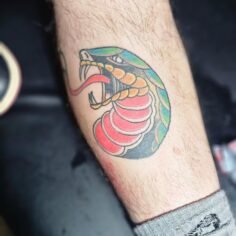 Neo Traditional snake head, he (client) sat like a champ until the last 15 mins …