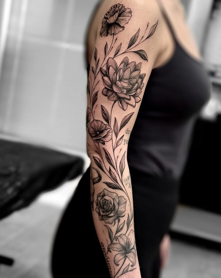 Freihand Blumen. 

#tattoo #tattoos #tattooart #inkedgirl #floraltattoo…