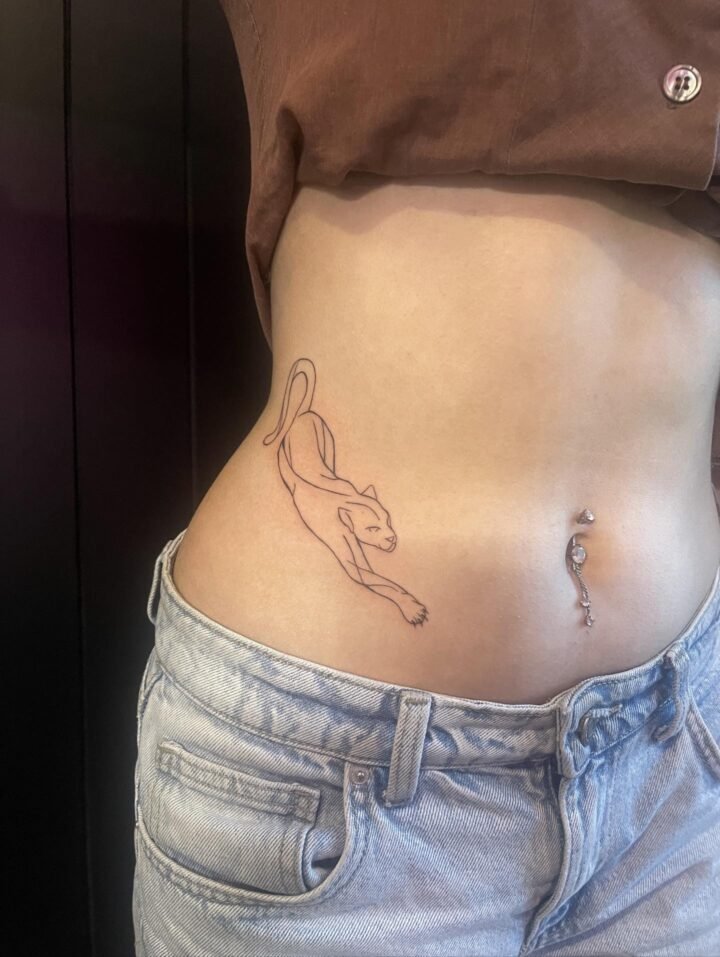 Two pieces from today, an abstract linework big cat on the hip and ‘be present’ …