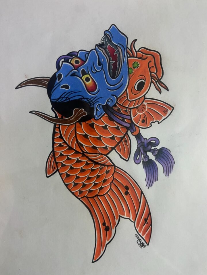 This took forever but super happy with how it came out. Japanese Koi with Hannya…