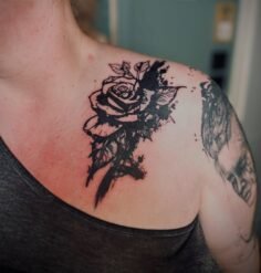 „The black rose “ – chest cover up sketch style @tattjana_skinart  @skinartsocie…