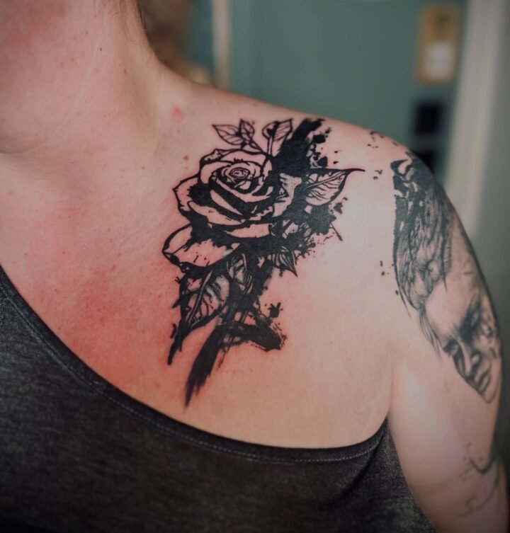 „The black rose “ – chest cover up sketch style @tattjana_skinart  @skinartsocie…