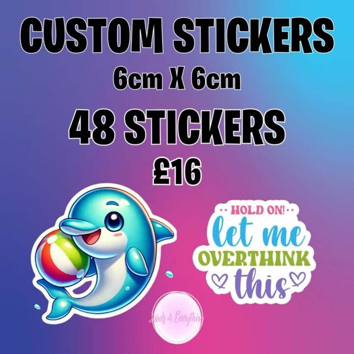 Custom shape stickers in any design you need 
Printed on high quality glossy vin…