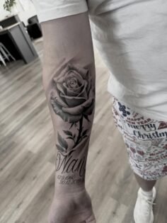 Today’s memorial piece on Jonathan #rosetattoo #tattooedarm #memorialtattoo #tat…