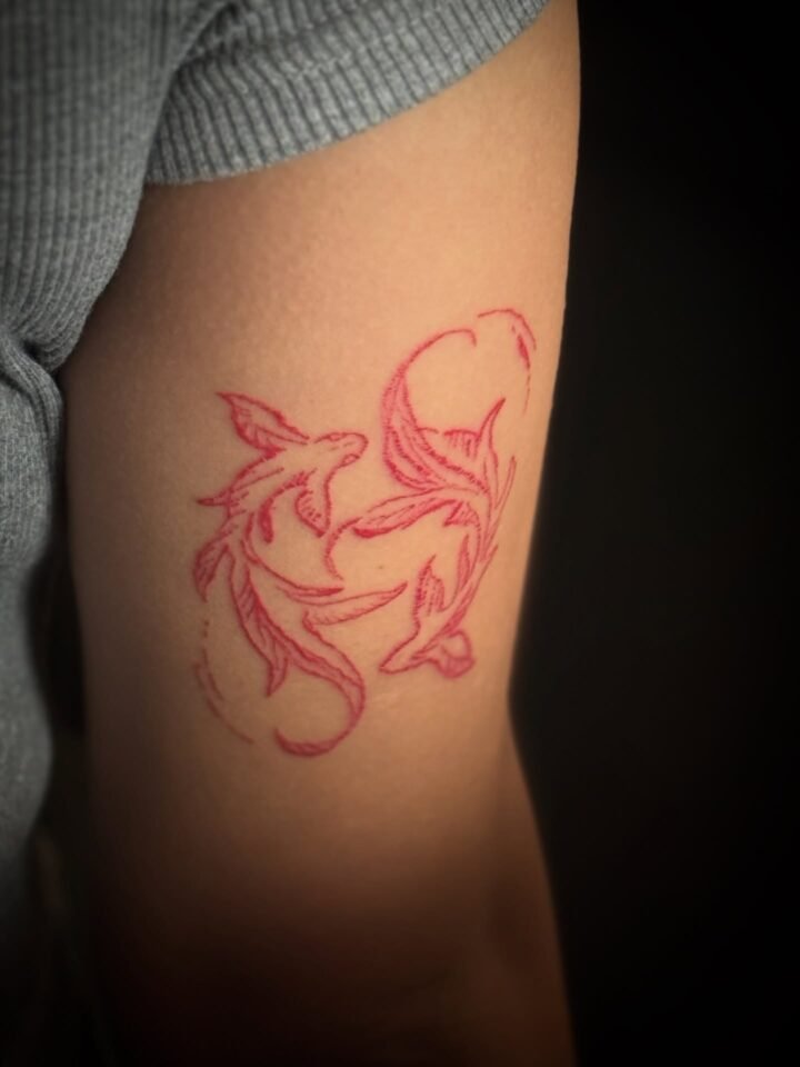 Etching style gold fishes, client brought the design, we discuss the placement, …