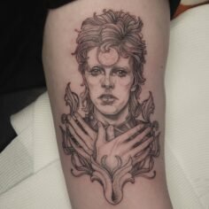Stylized David Bowie portrait to match a Freddy Mercury on the other arm  was so…