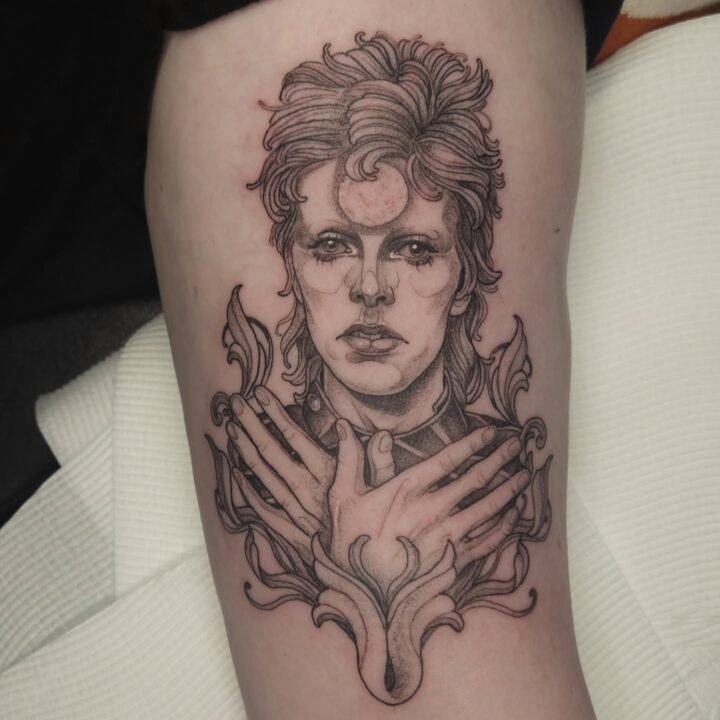 Stylized David Bowie portrait to match a Freddy Mercury on the other arm  was so…