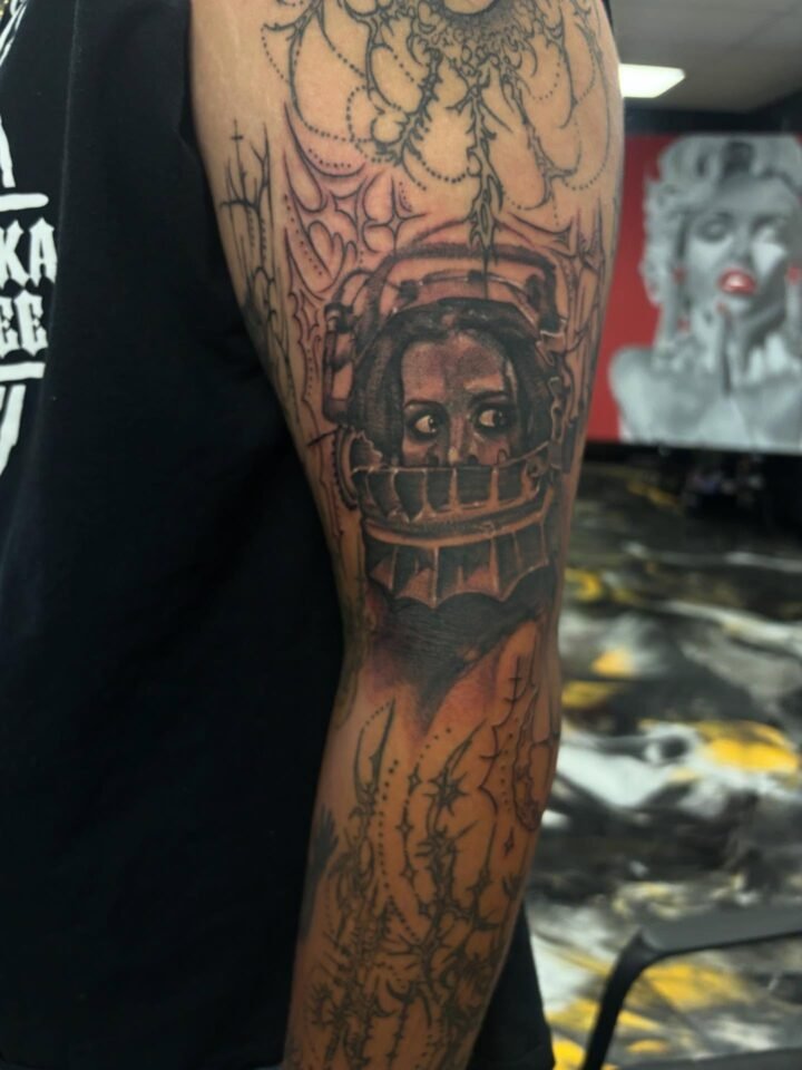 Stipple saw piece I added to this sleeve #saw #tattoo #tattoos #stippletattoo #t…