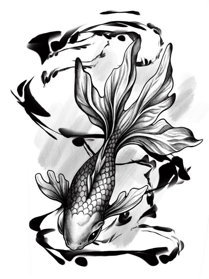 koi fish 

body from koi , tail from oak leaves , ink accents for some dazzle da…