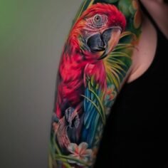 Заживший попуг с частичной коррекцией #tattoo #татубарнаул #цветнаятатуировка #t…