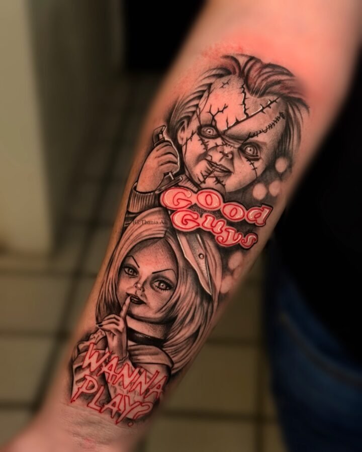 .
.
.
#goodguys #tattoo #chuckyandtiffany #horrortattoo…