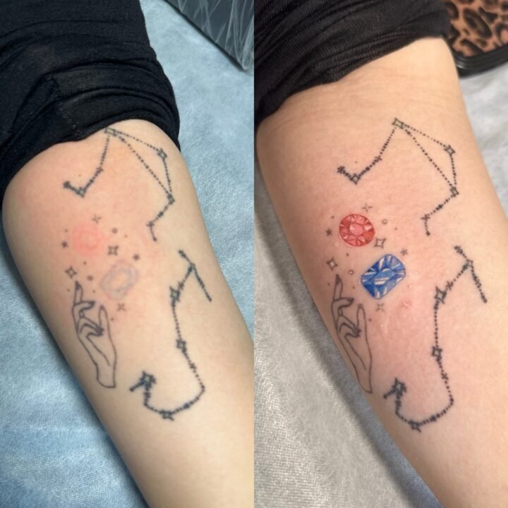 Before / After

他店様のビンテージタトゥーをリタッチ。
ラインワークだったデザインを
ちょっとだけキラキラさせました

サイズは1円玉くらい。
…