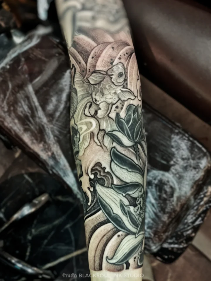 Done ตามบรีฟลูกค้า งานนี้ลคมีรอยสักด้านบนที่เป็นงานญี่ปุ่นเทคเจอร์ดอทมา อยากต่อแ…