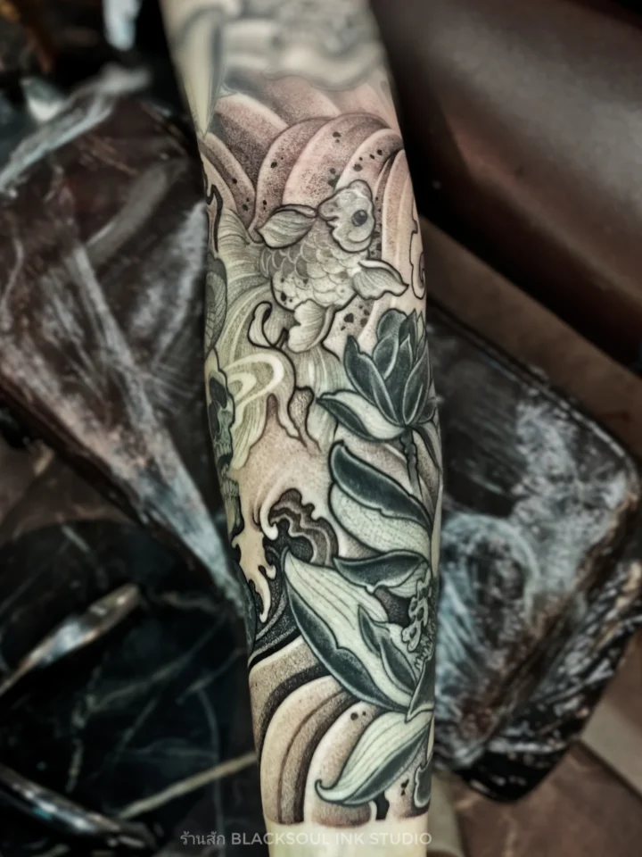 Done ตามบรีฟลูกค้า งานนี้ลคมีรอยสักด้านบนที่เป็นงานญี่ปุ่นเทคเจอร์ดอทมา อยากต่อแ…